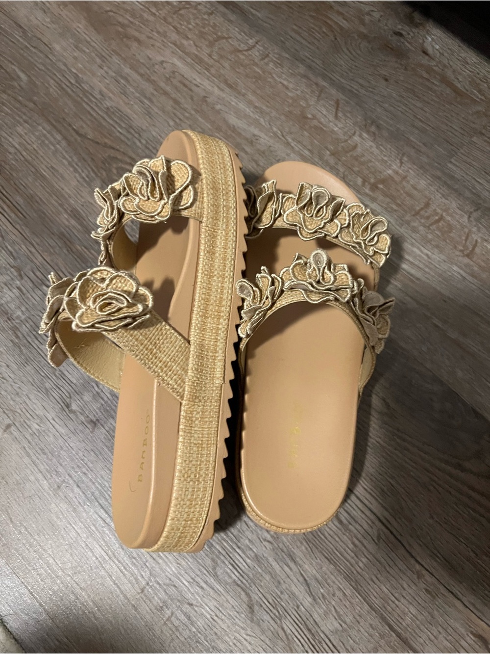 BAMBOO Beige Floral Platform Slide Sandals